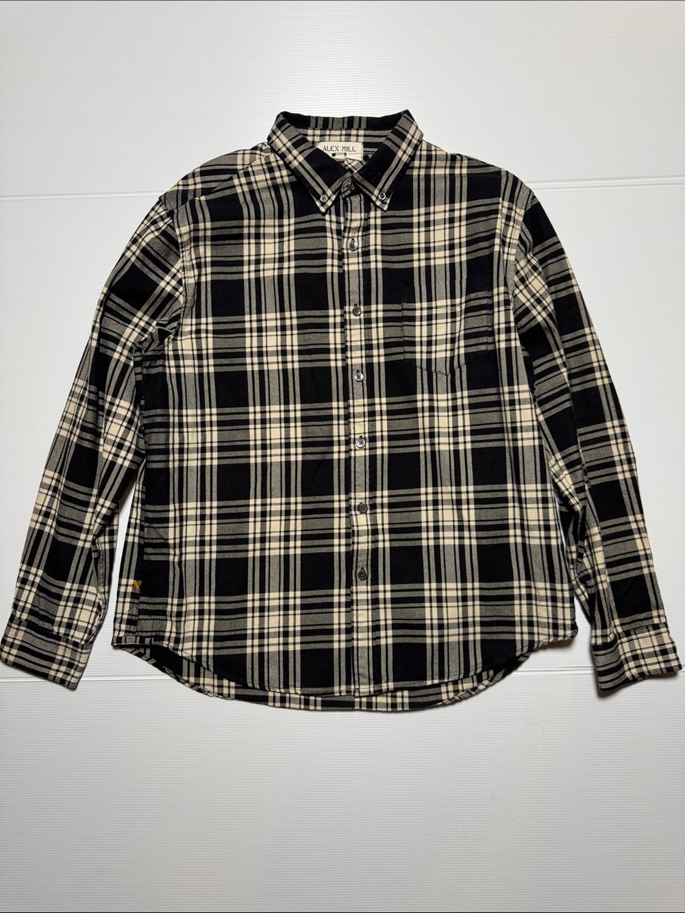 ALEX MILL Wash & Go Navy Cream Check Plaid Button-Down Shirt Men's 100% Cotton L
